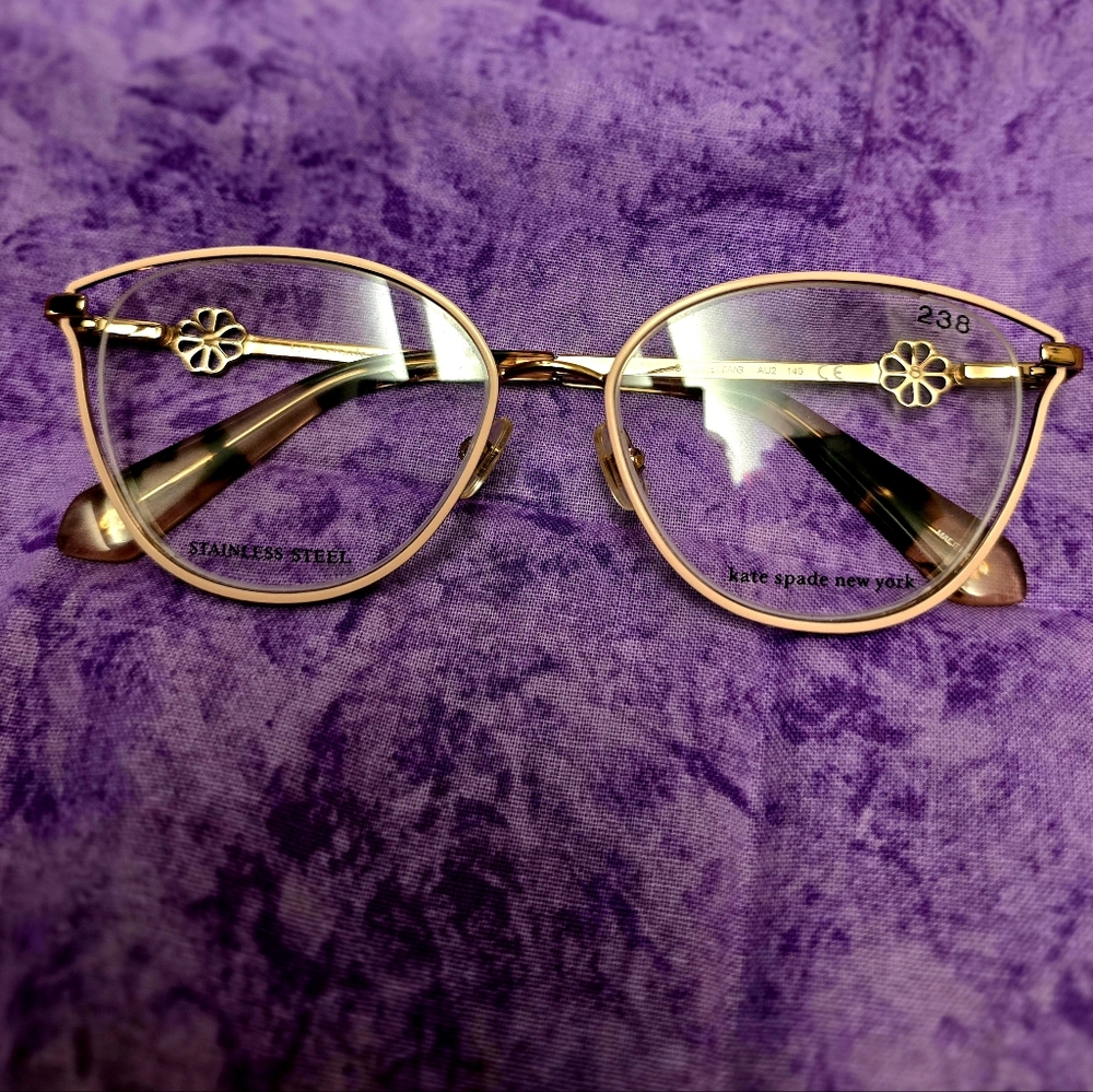 kate spade gold metal eyeglasses with tortoiseshell temples